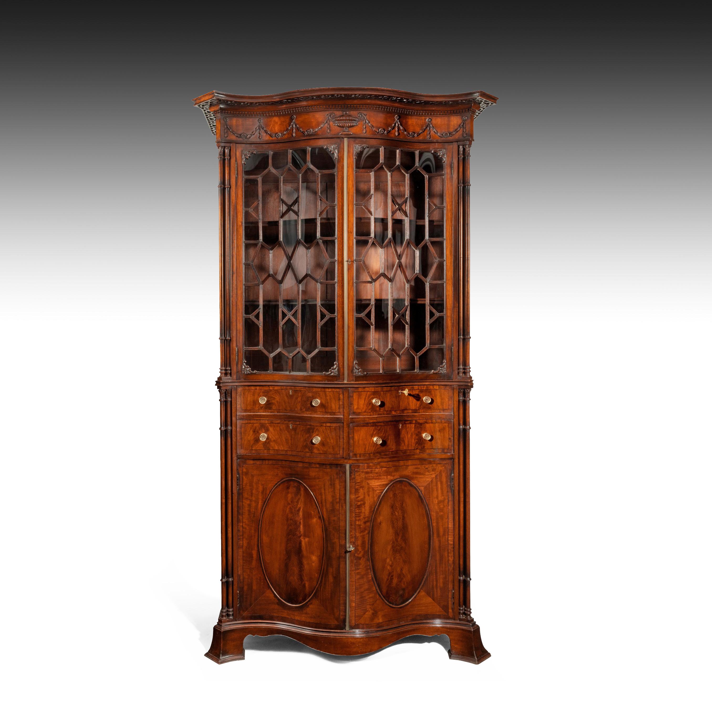 Fine Serpentine Mahogany Secretaire Bookcase in the Manner of Thomas Chippendale 11