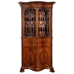 Fine Serpentine Mahogany Secretaire Bookcase in the Manner of Thomas Chippendale