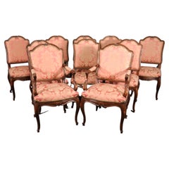 Fine Set 10 French Carved Walnut Louis XV Dining Chairs 
