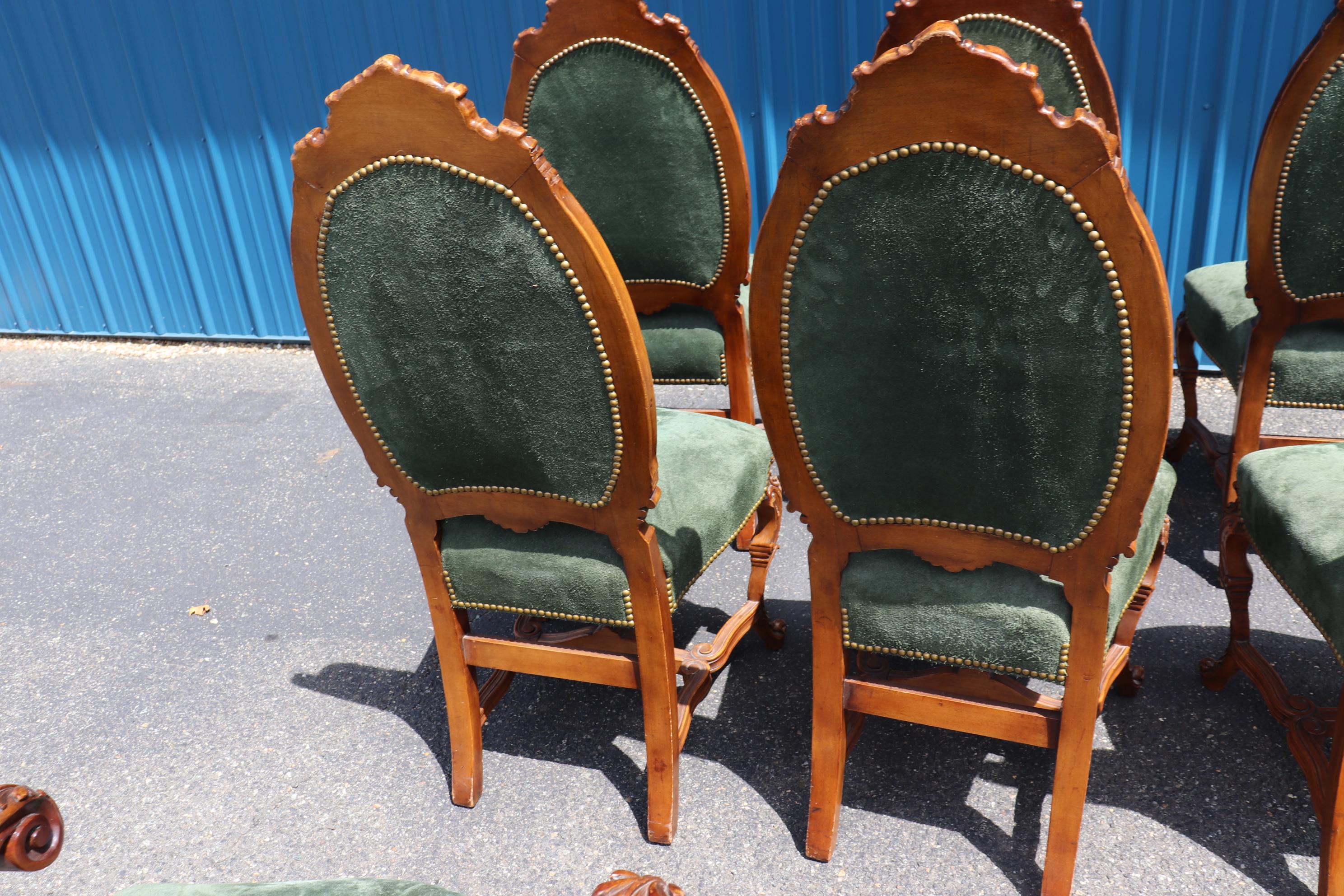 Fine Set 8 Carved Walnut Throne Style Victorian Dining Chairs with Genuine Suede 7