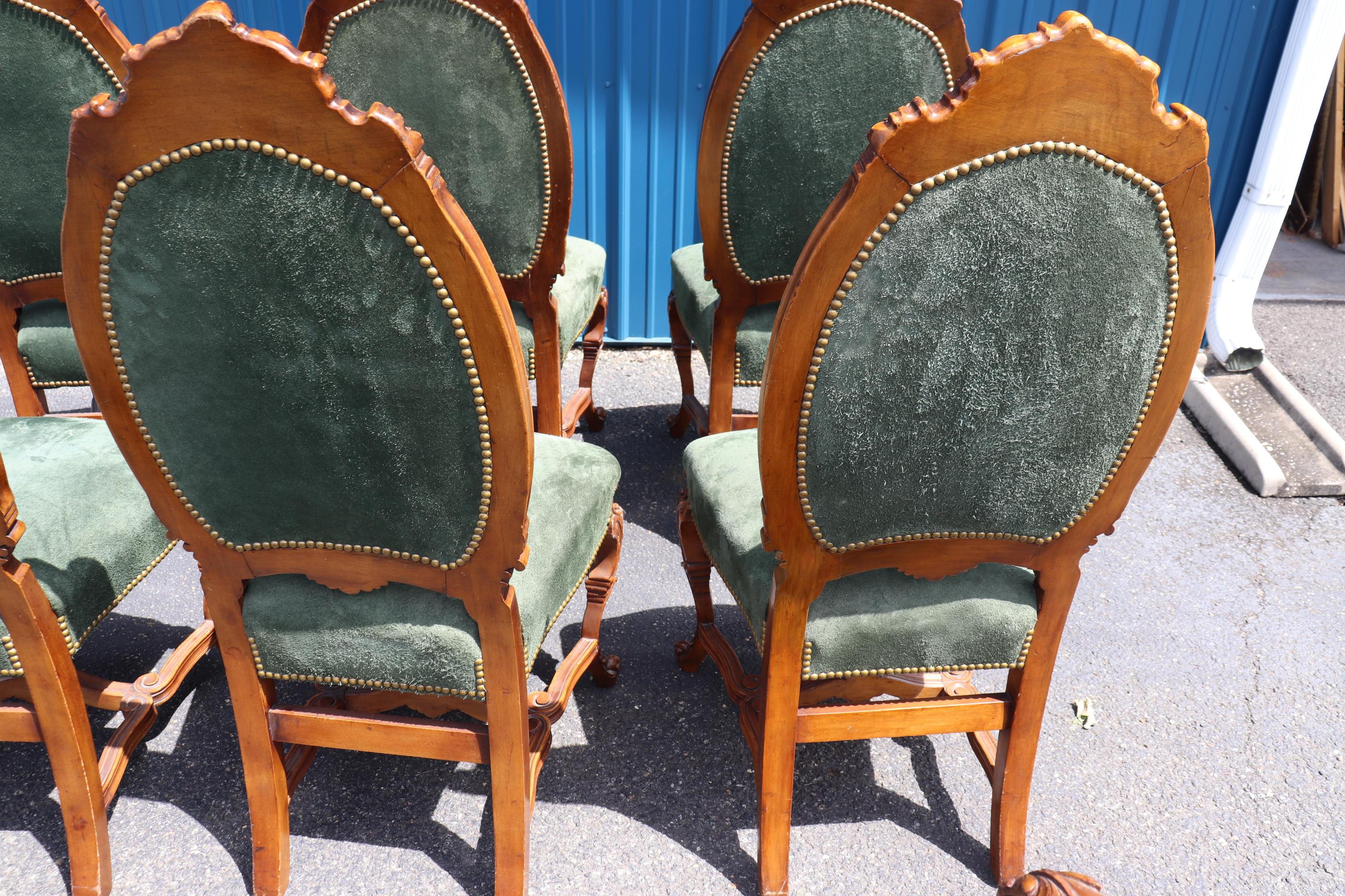 Fine Set 8 Carved Walnut Throne Style Victorian Dining Chairs with Genuine Suede 8
