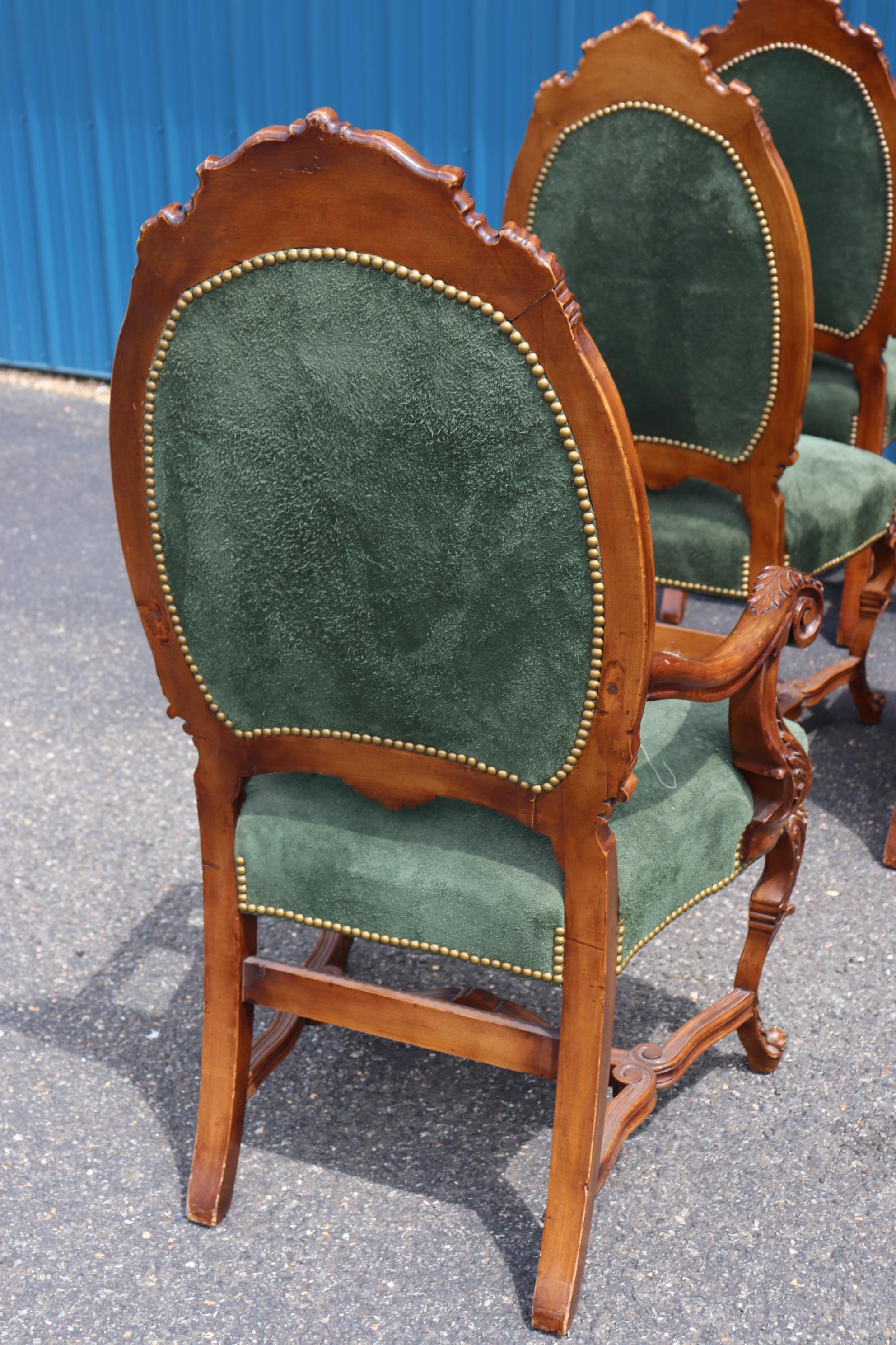 Fine Set 8 Carved Walnut Throne Style Victorian Dining Chairs with Genuine Suede 10