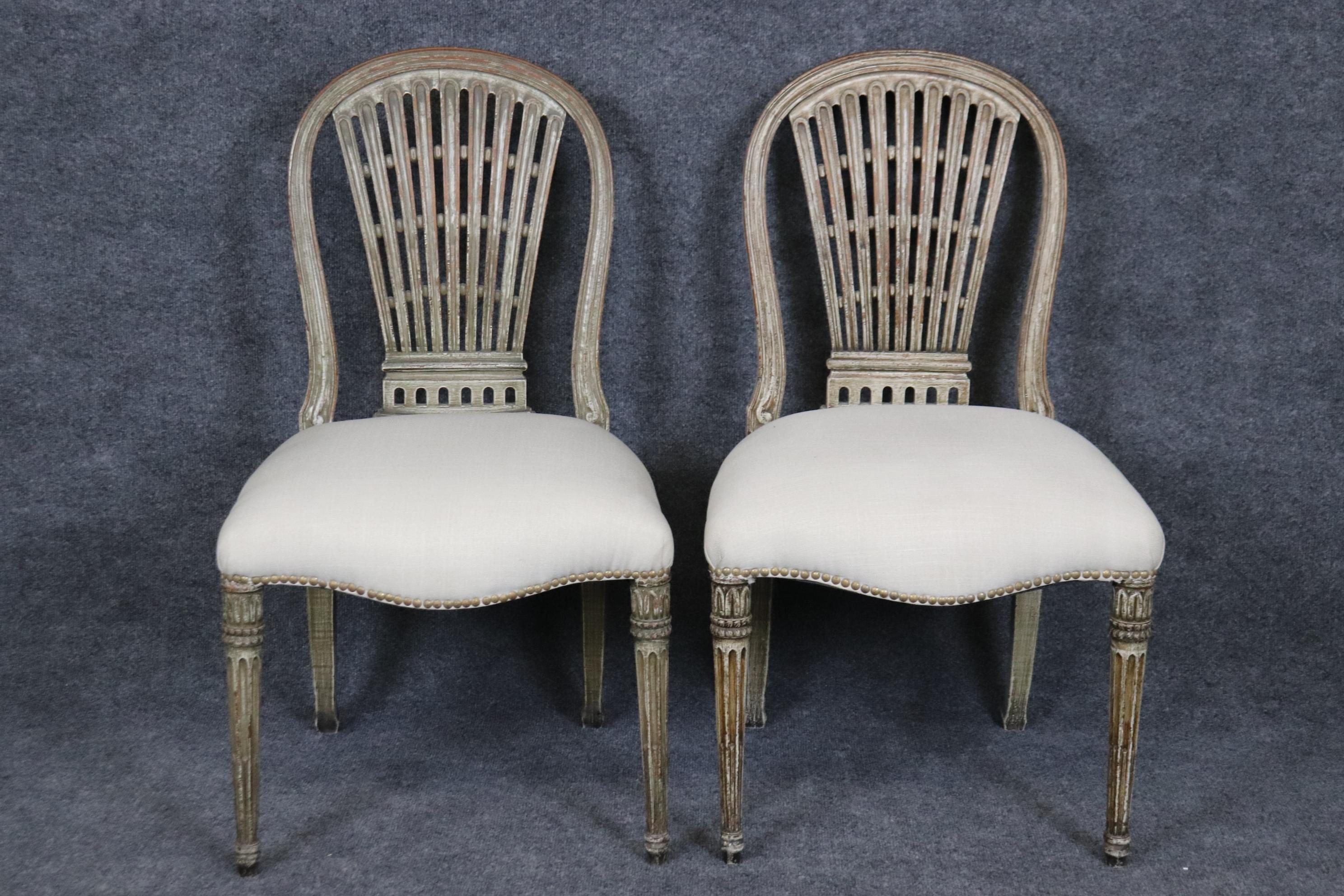 Early 20th Century Fine Set 8 Maison Jansen Distressed Paint Decorated Balloon Back Dining Chairs For Sale