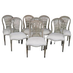 Antique Fine Set 8 Maison Jansen Distressed Paint Decorated Balloon Back Dining Chairs