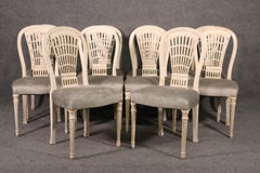 Fine Set 8 Paint Decorated Signed Maison Jansen Balloon Back Dining Chairs