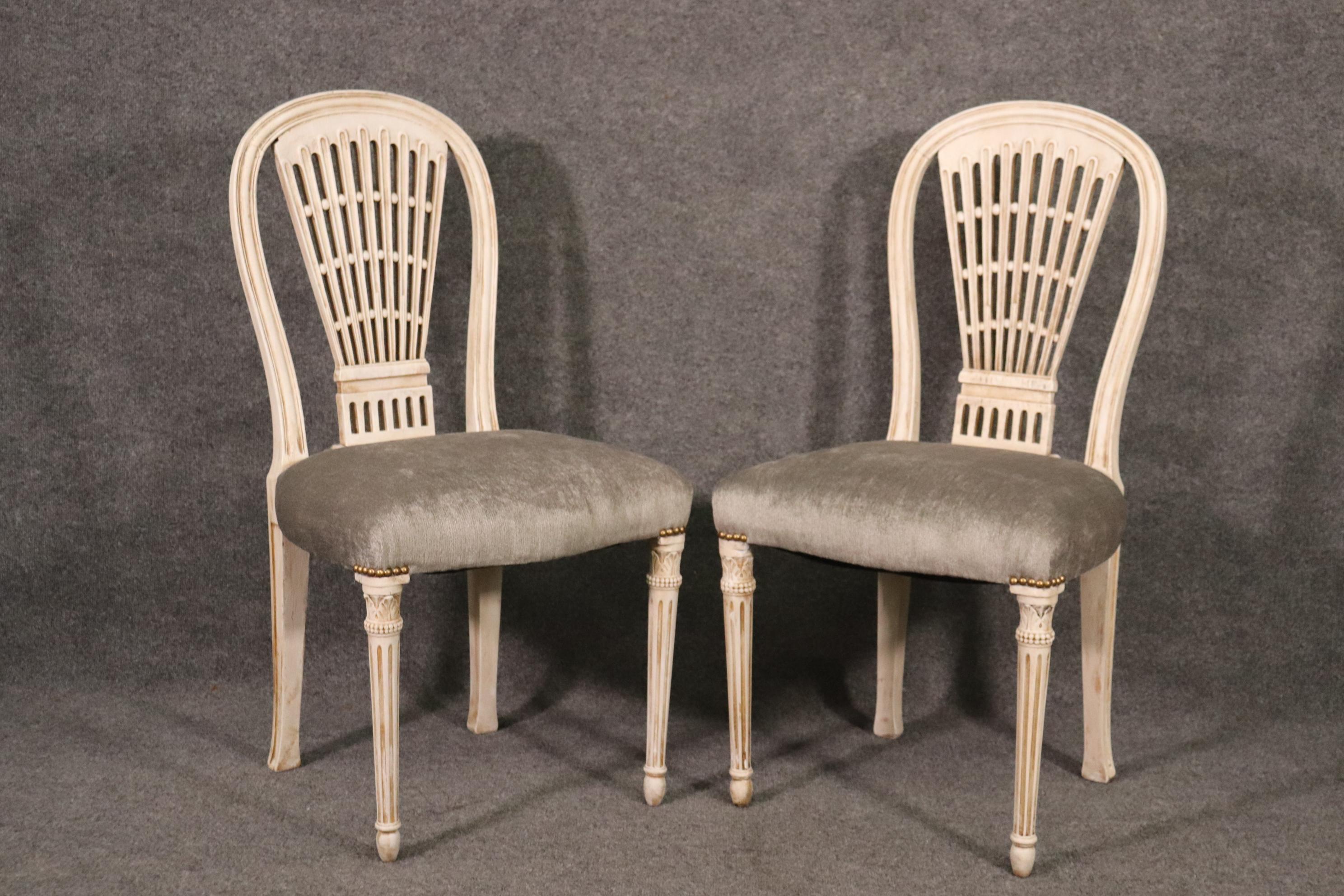 Louis XVI Fine Set 8 Paint Decorated Signed Maison Jansen Balloon Back Dining Chairs