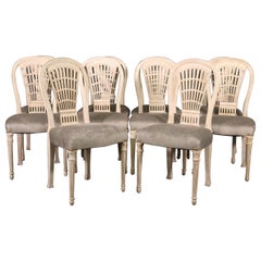 Fine Set 8 Paint Decorated Signed Maison Jansen Balloon Back Dining Chairs