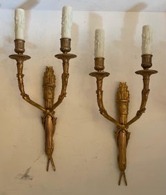 Fine Set Four French Dore Bronze Regency Neoclassical Empire Torchiere Sconces
