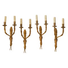 Fine Set Four French Dore Bronze Regency Neoclassical Empire Torchiere Sconces