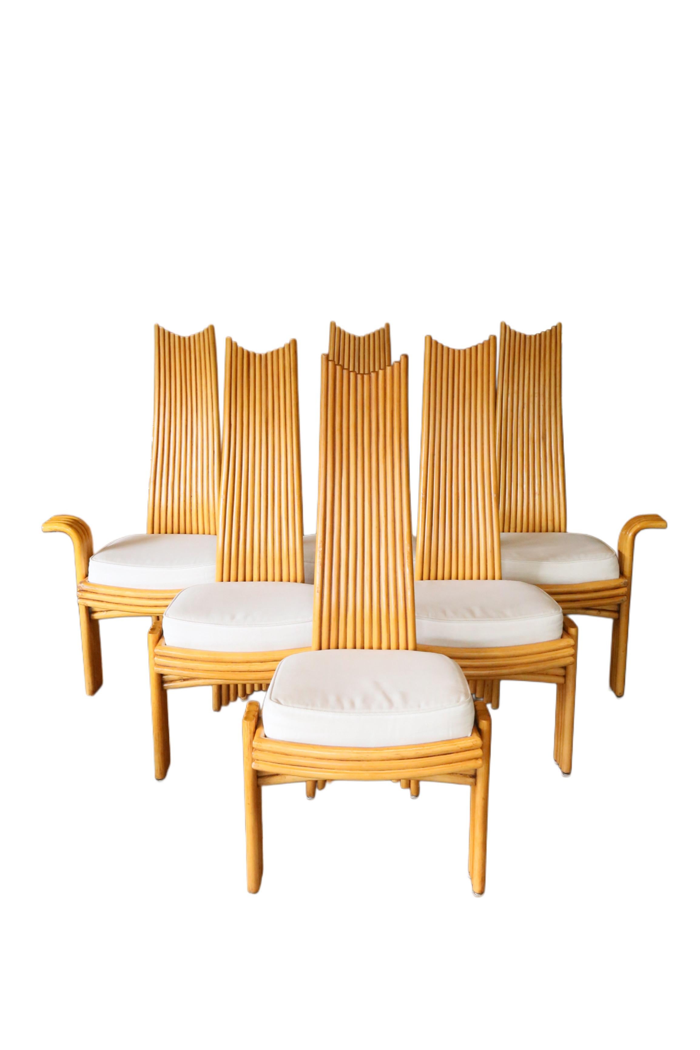 Juego de sillas de comedor modernistas con respaldo alto de bambú de Arthur Edwards para McGuire en venta 2