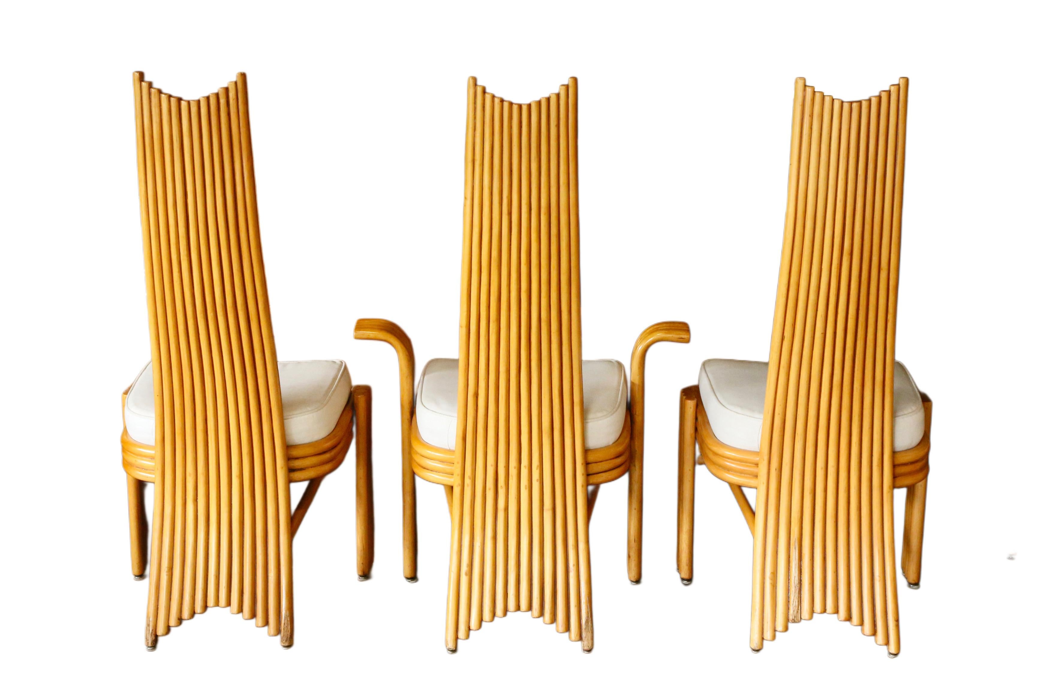 Juego de sillas de comedor modernistas con respaldo alto de bambú de Arthur Edwards para McGuire siglo XX en venta