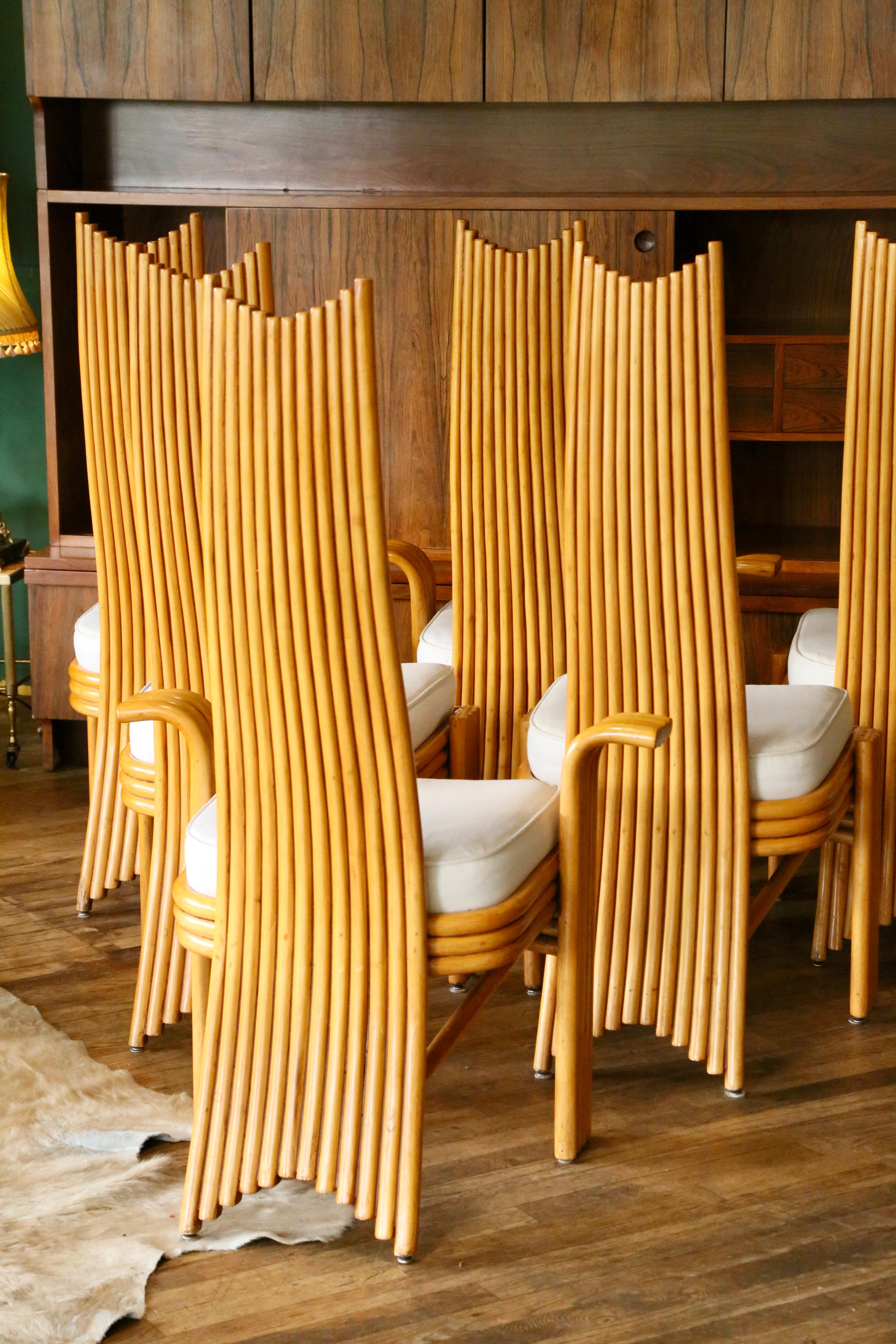 Juego de sillas de comedor modernistas con respaldo alto de bambú de Arthur Edwards para McGuire en venta 1