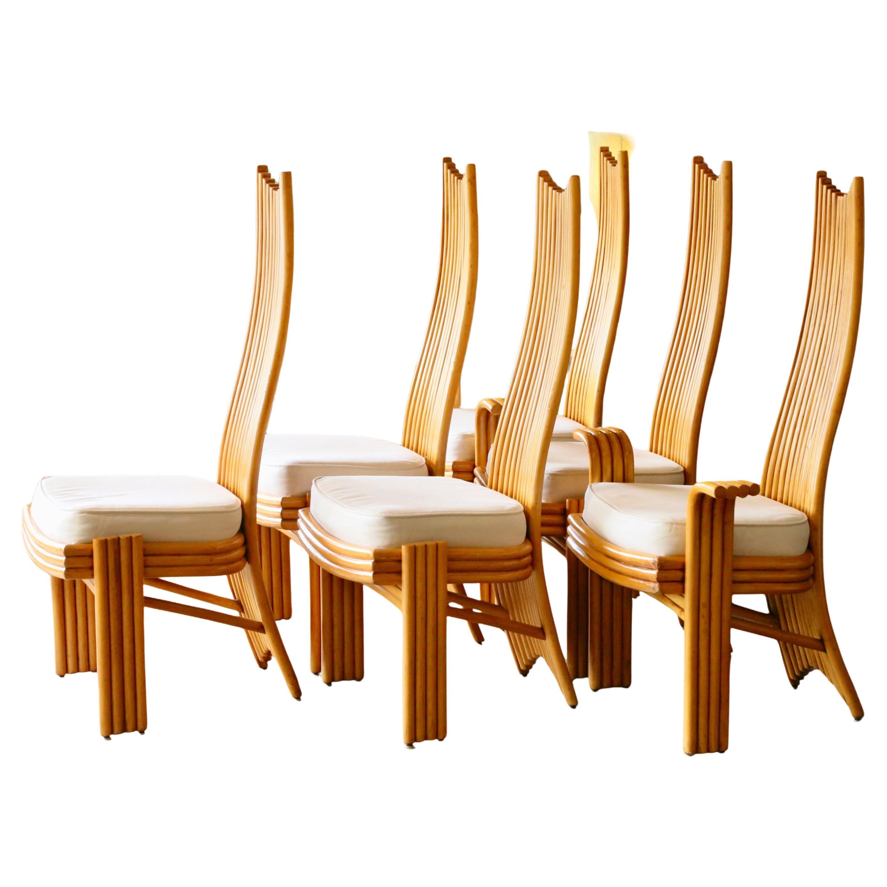 Juego de sillas de comedor modernistas con respaldo alto de bambú de Arthur Edwards para McGuire en venta
