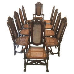 Fine Set of 10 Antique Carved Oak Carolean Style Chairs