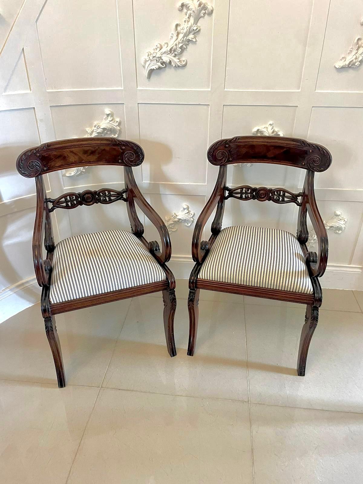 Fine Set of 10 Antique Regency Quality Carved Mahogany Dining Chairs  For Sale 5