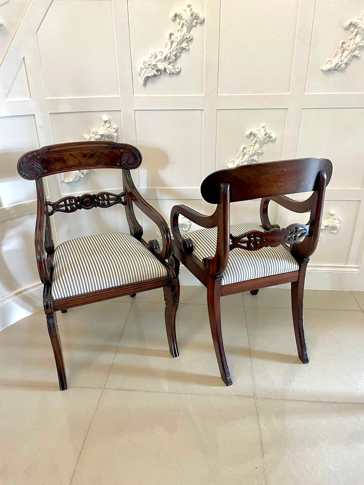 Fine Set of 10 Antique Regency Quality Carved Mahogany Dining Chairs  For Sale 6