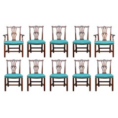 Fine Set of 10 Carved Chippendale Style Dining Chairs