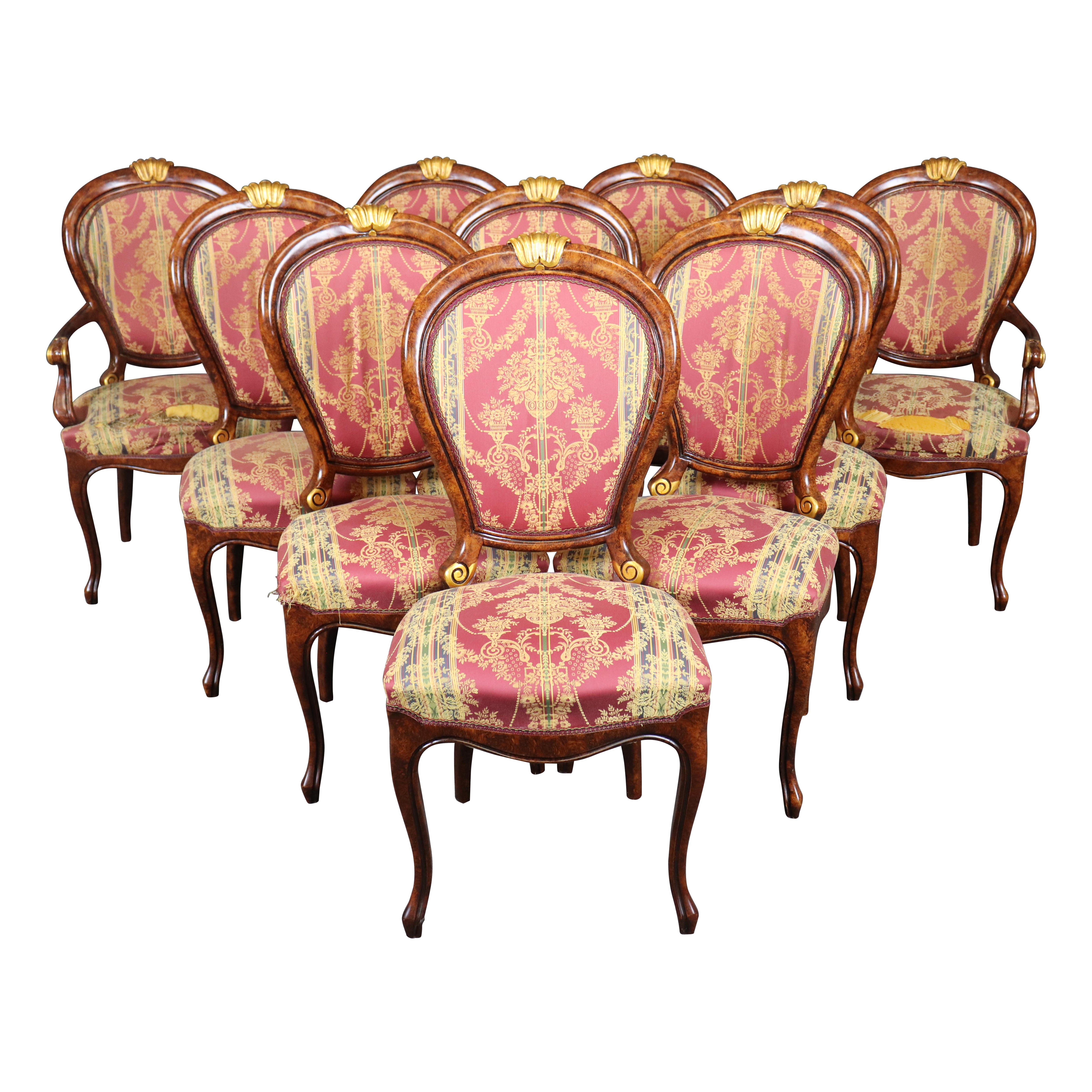 Fine Set of 10 French Louis XV Rococo Carved Mahogany Dining Chairs For Sale