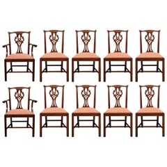 Fine Set of 10 Henkel-Harris Cherry Chippendale Style Dining Chairs
