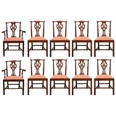 Fine Set of 10 Henkel-Harris Cherry Chippendale Style Dining Chairs