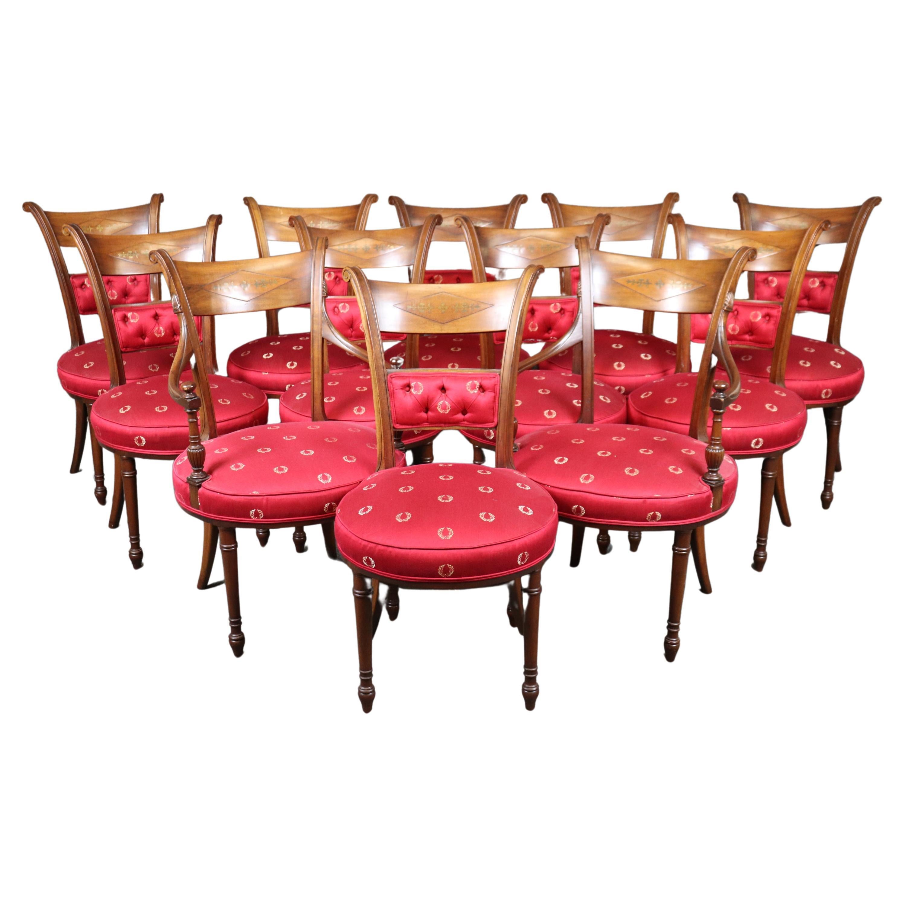 Fine Set of 12 Brass Inlaid Rosewood French Regency Style Dining Chairs
