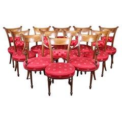 Fine Set of 12 Brass Inlaid Rosewood French Regency Style Dining Chairs