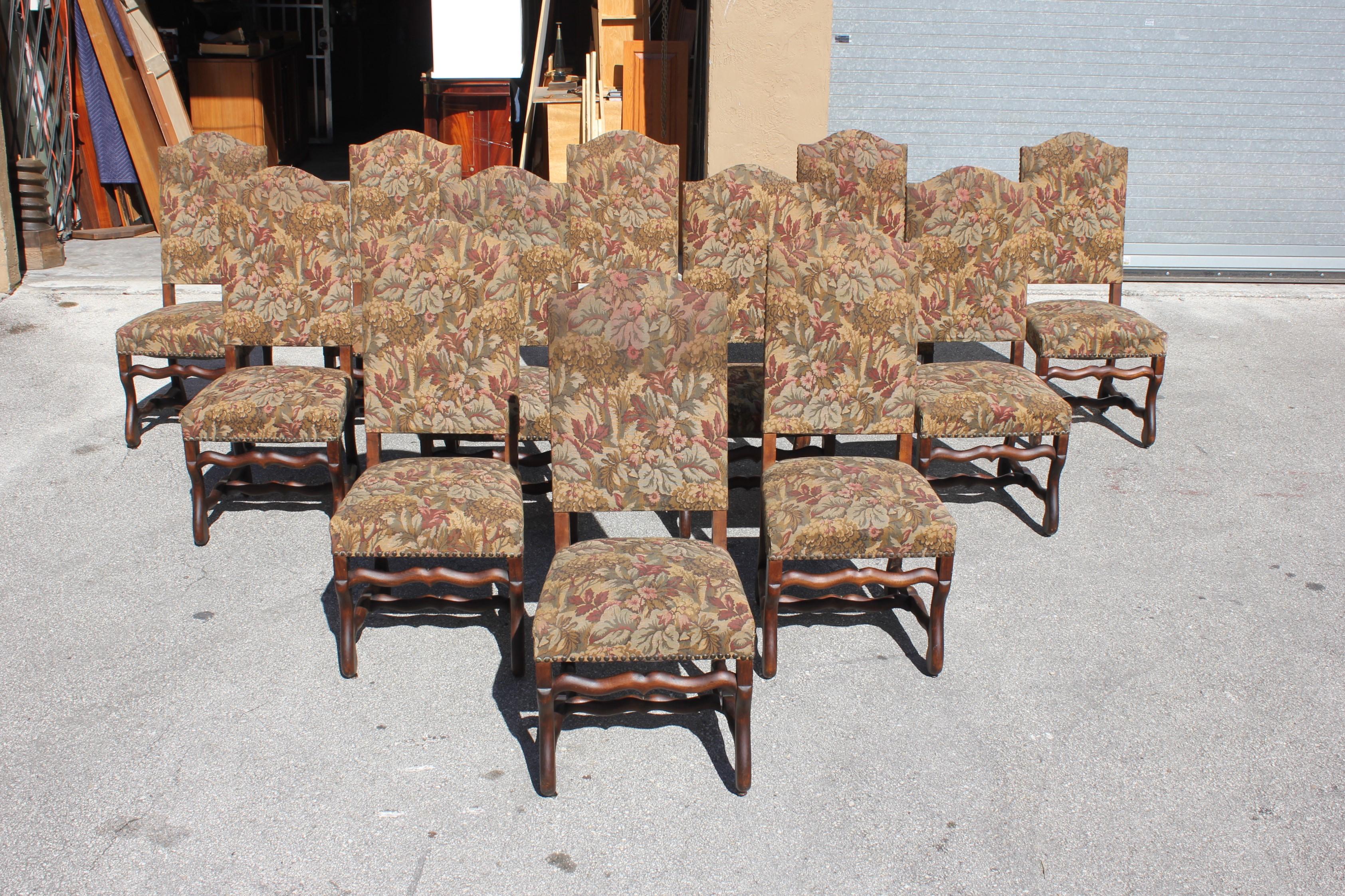 Fine Set of 12 French Louis XIII Style Os De Mouton Dining Chairs, 1900s 1