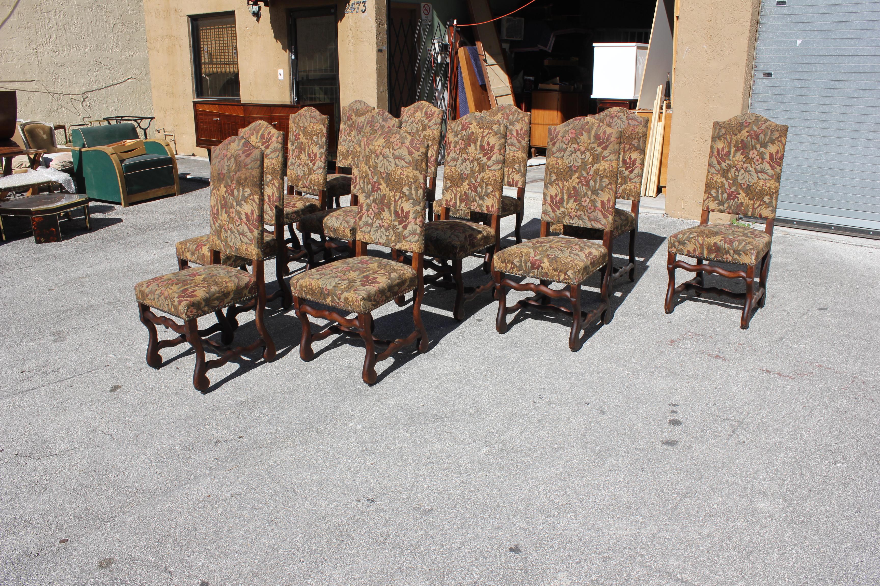 Fine Set of 12 French Louis XIII Style Os De Mouton Dining Chairs, 1900s 2