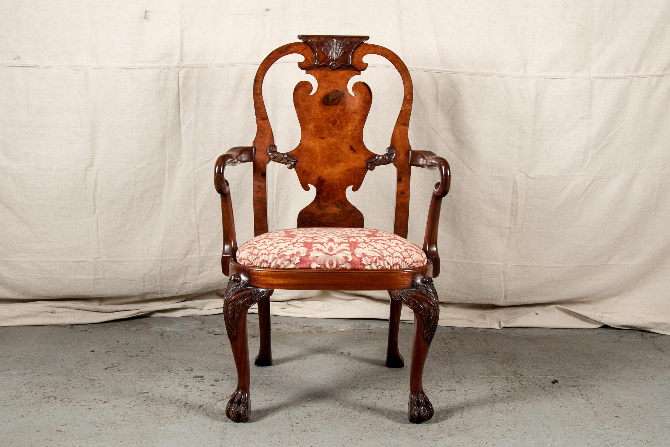 Fine Set of 12 Georgian Style Carved Burled Wood Dining Chairs In Good Condition In Bridgeport, CT