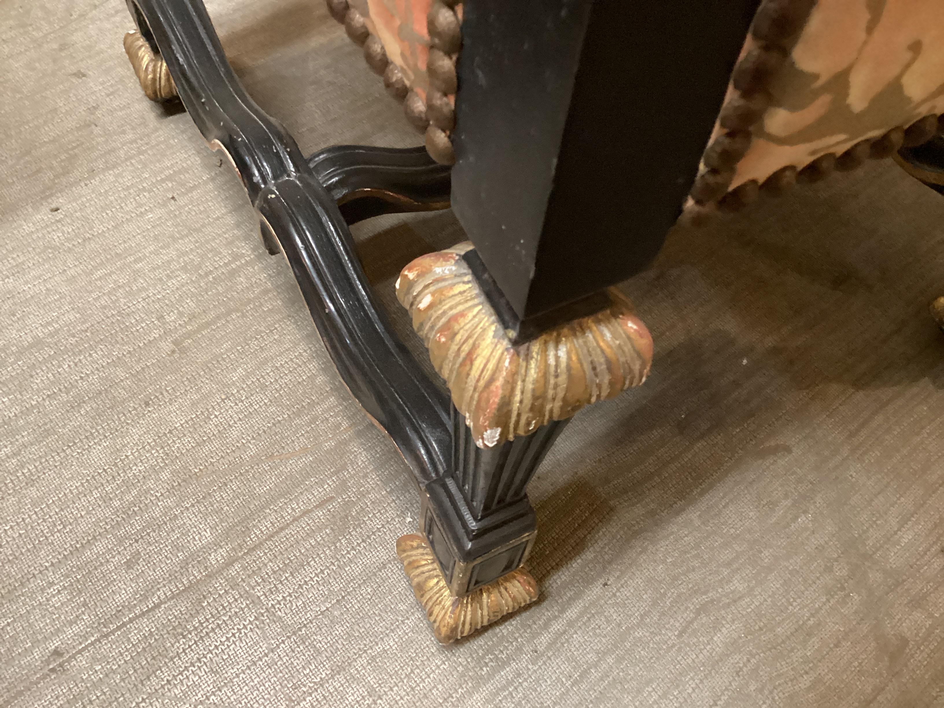 Fine Set of 12 Louis XIV Style Dining Chairs in Fortuny Fabric For Sale 8
