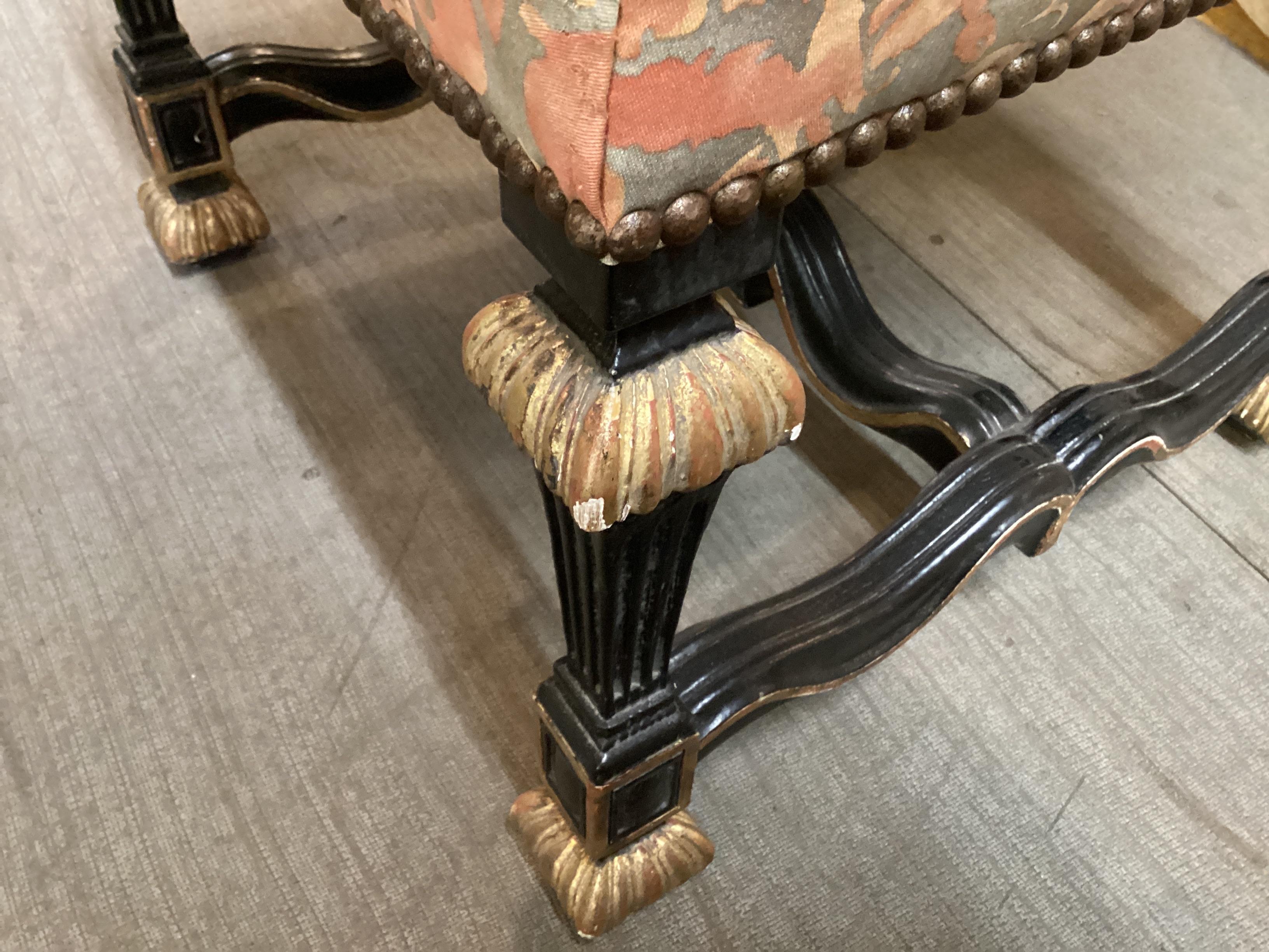 Fine Set of 12 Louis XIV Style Dining Chairs in Fortuny Fabric For Sale 10