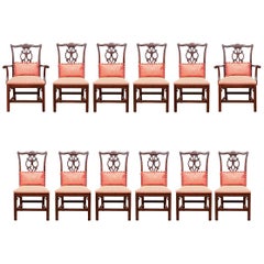 Fine Set of 12 Mahogany Georgian Style Dining Chairs with Pillows