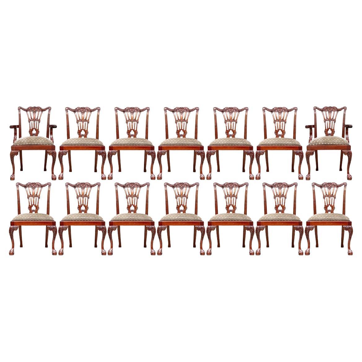 Feiner Satz von 14 geschnitzten Esszimmerstühlen im georgianischen Stil im Angebot