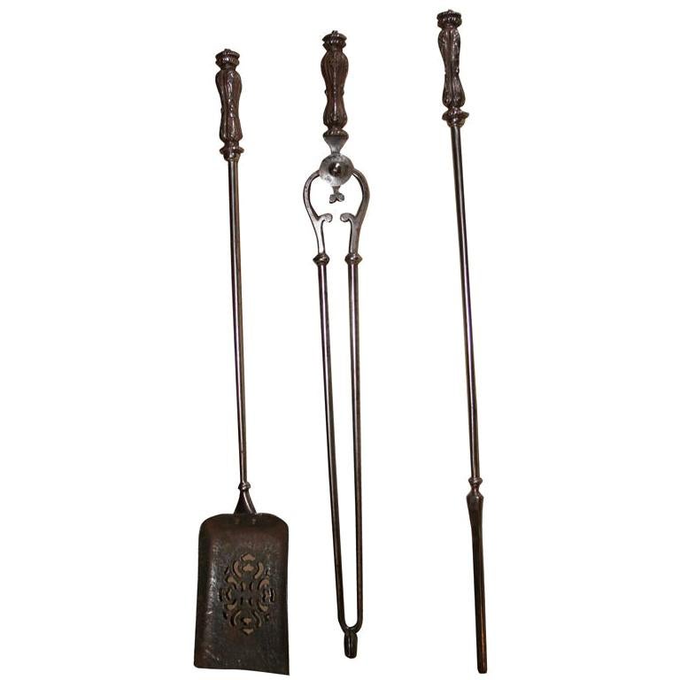 Fine Set of 19th Century English Steel Firetools For Sale