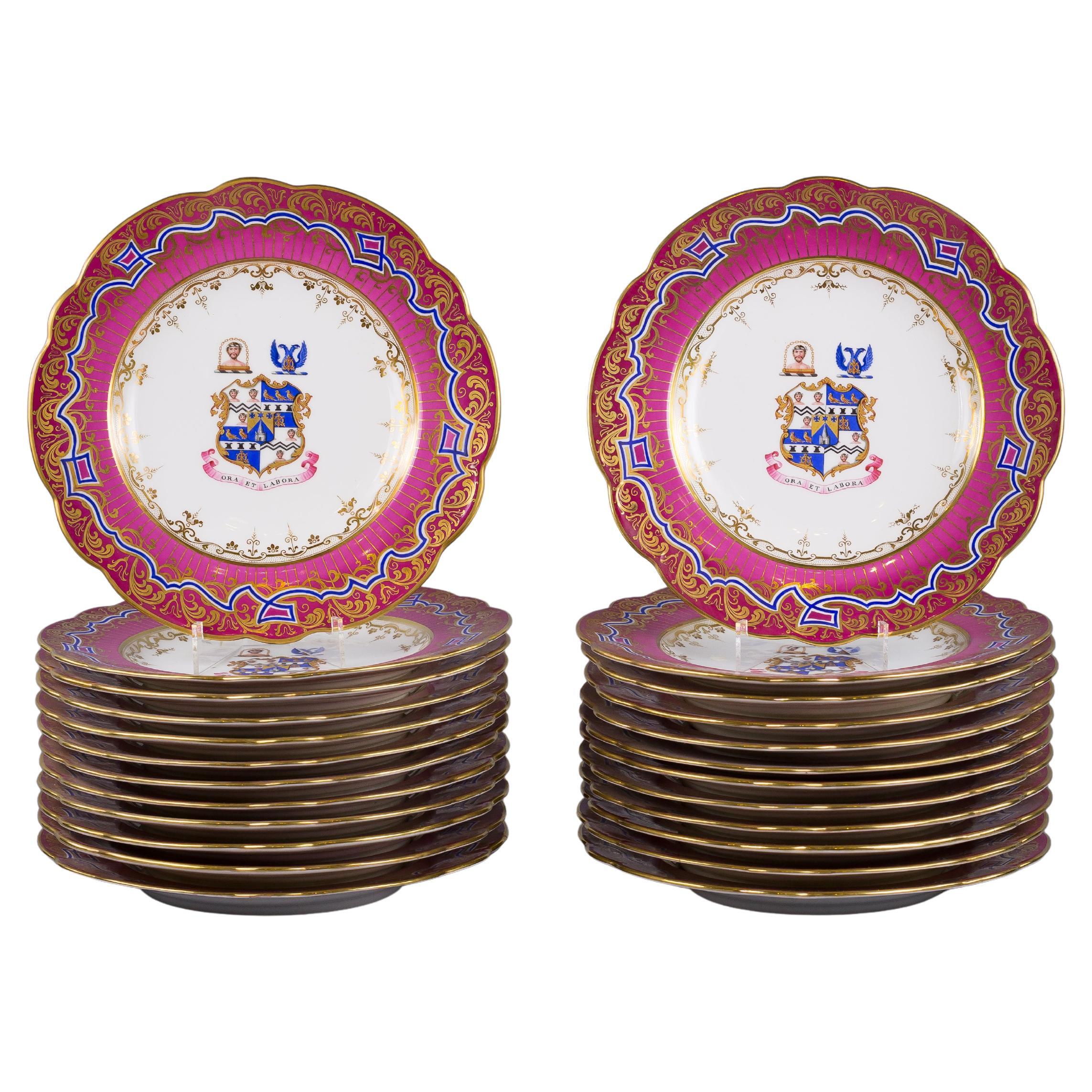 Fine Set of 24 English Porcelain Armorial Plates, circa 1830