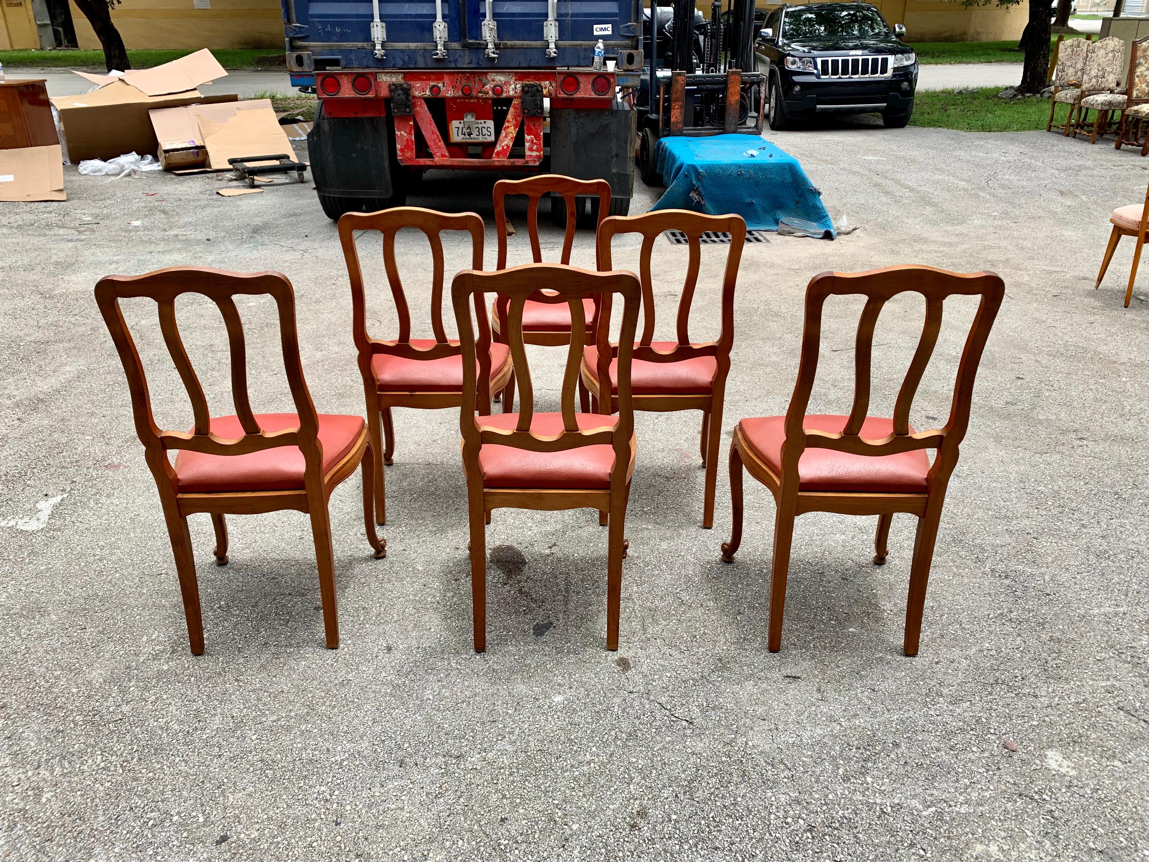 Fine Set of 6 French Vintage Louis XV Solid Walnut Dining Chairs, 1910s For Sale 3