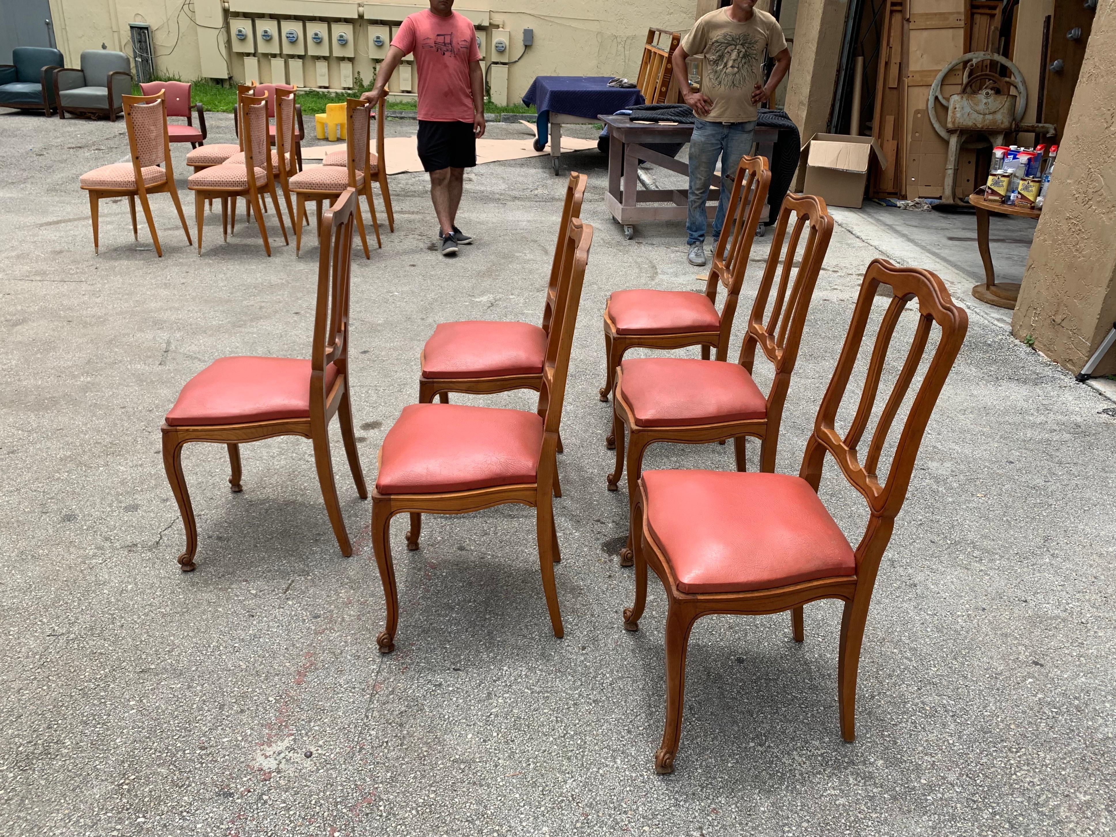 Fine Set of 6 French Vintage Louis XV Solid Walnut Dining Chairs, 1910s For Sale 4