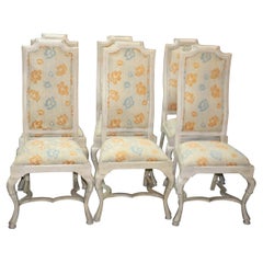 Fine Set of 6 Gustavian Paint Decorated Tall Back Dining Chairs, circa 1940s