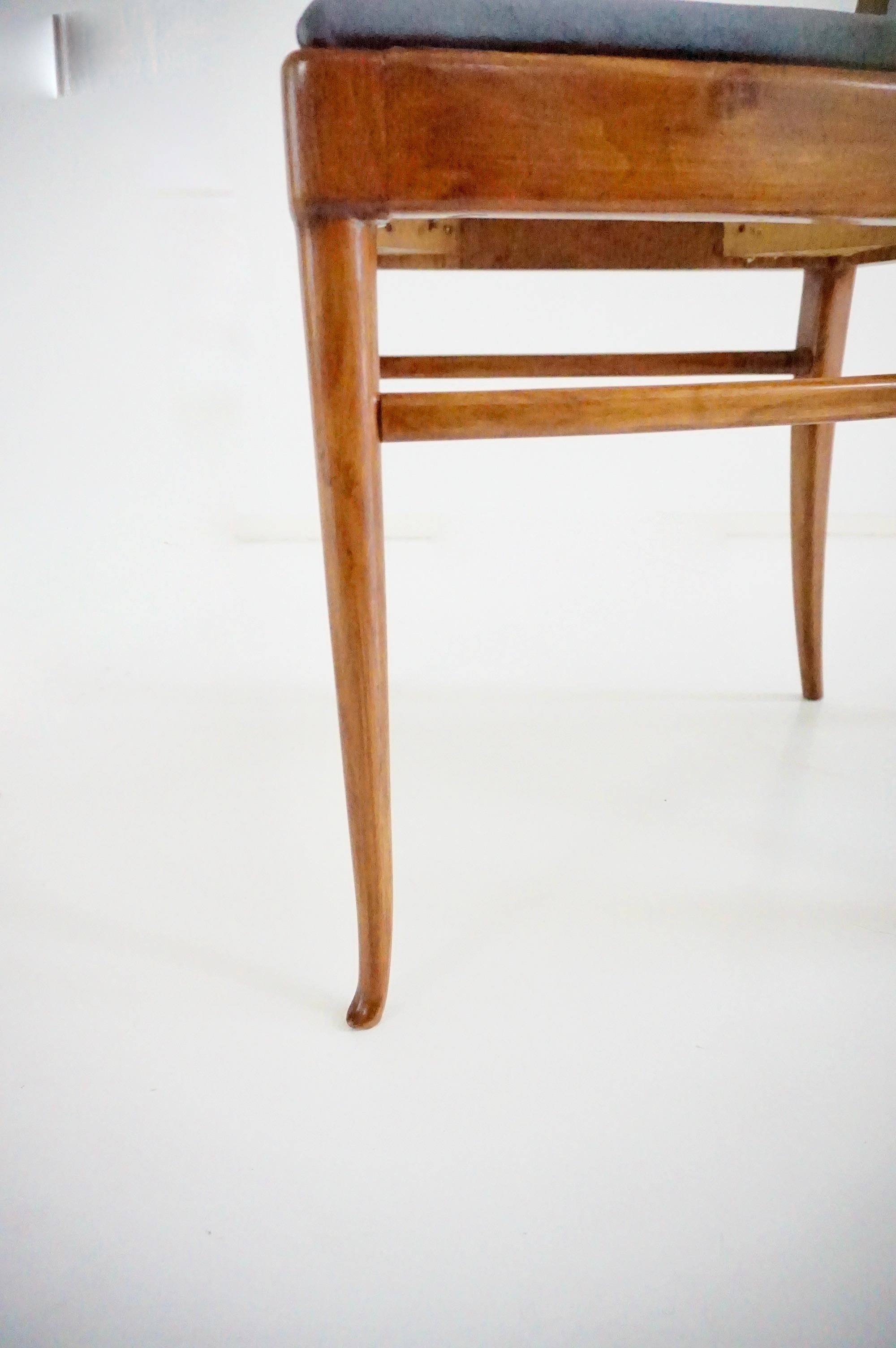 bel ensemble de 6 Melchiorre Bega en noyer  Chaises de salle à manger à haut dossier en velours, 1950 en vente 6