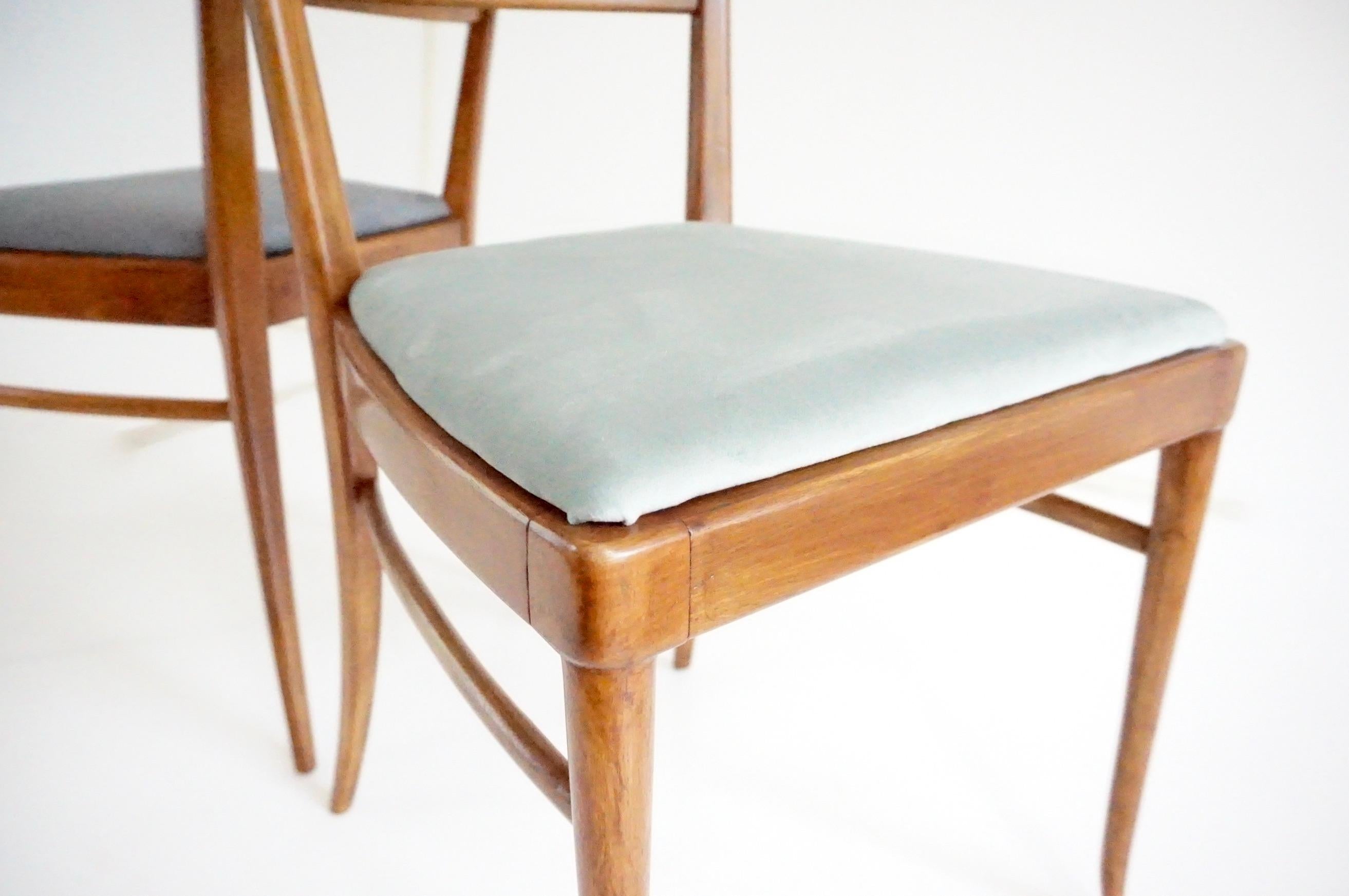 bel ensemble de 6 Melchiorre Bega en noyer  Chaises de salle à manger à haut dossier en velours, 1950 en vente 7