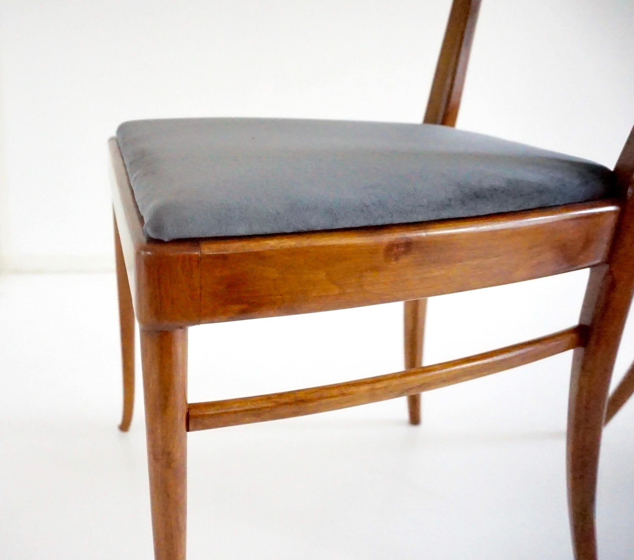 bel ensemble de 6 Melchiorre Bega en noyer  Chaises de salle à manger à haut dossier en velours, 1950 en vente 8