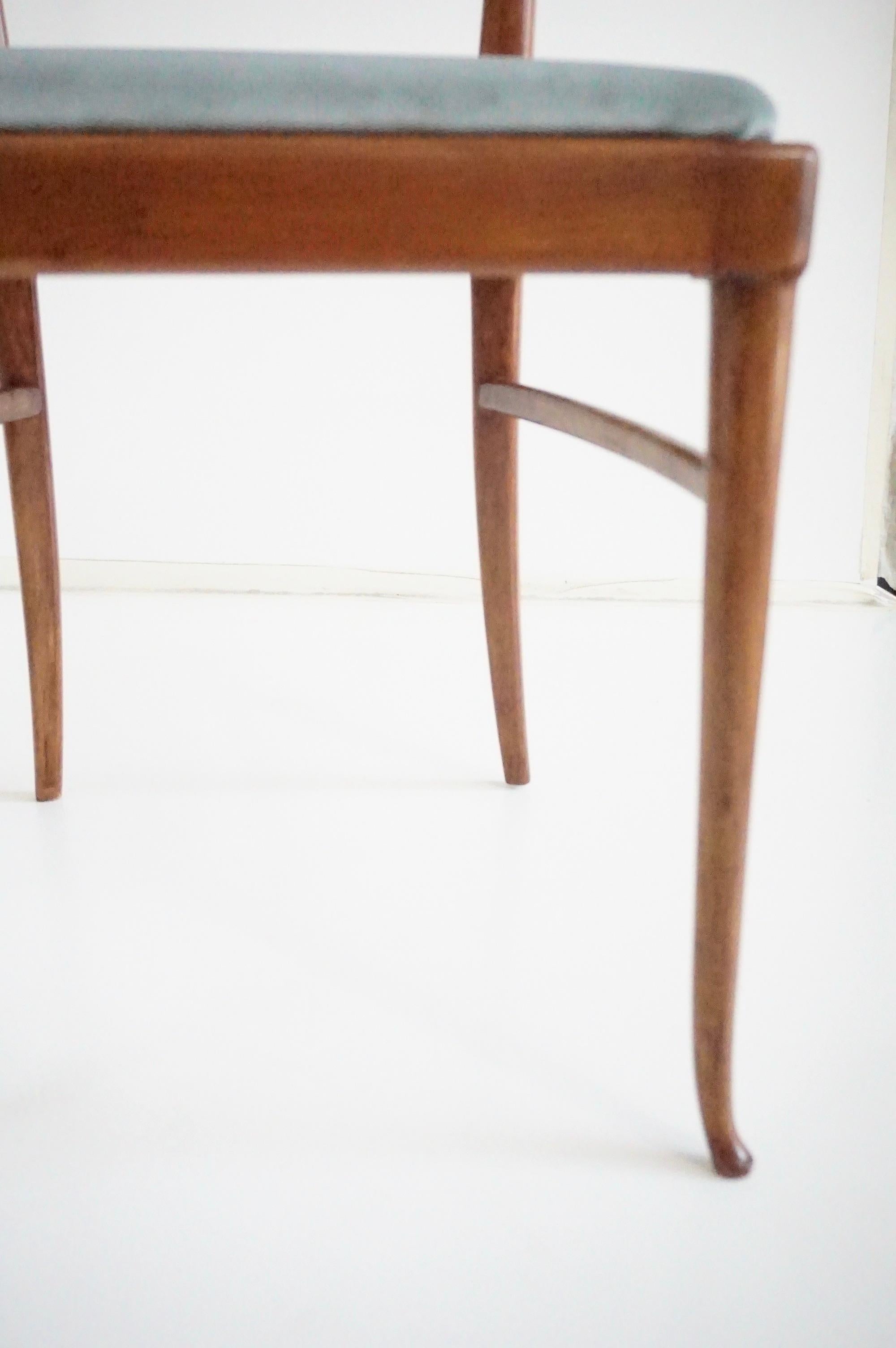 bel ensemble de 6 Melchiorre Bega en noyer  Chaises de salle à manger à haut dossier en velours, 1950 en vente 10