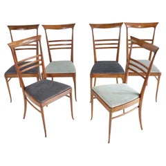 bel ensemble de 6 Melchiorre Bega en noyer  Chaises de salle à manger à haut dossier en velours, 1950