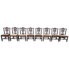 Antique Fine Set of 8 18th Century Irish Chippendale Mahogany Chairs Needlepoint Seats