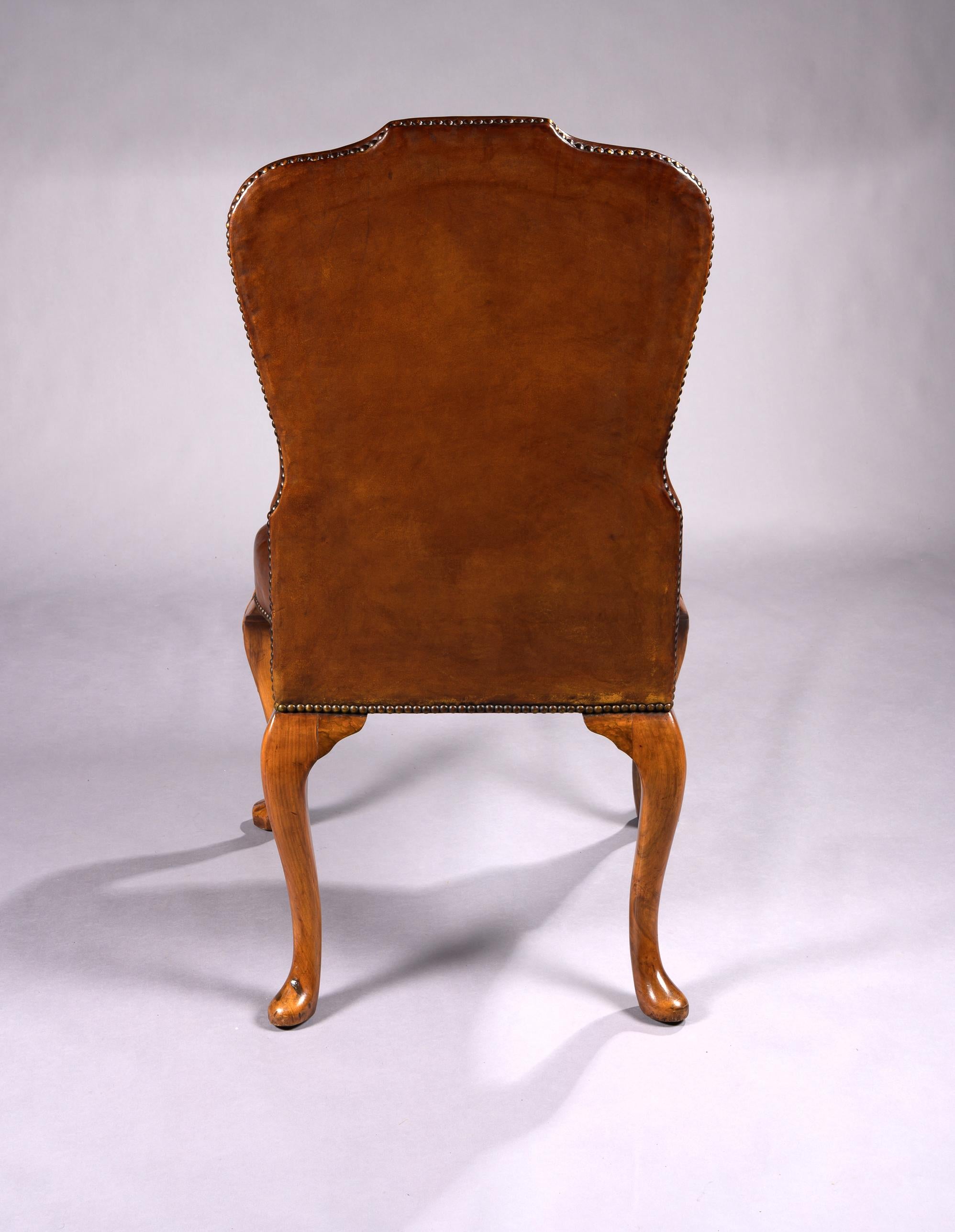 Fine Set of 8 '6 & 2' Generously Sized Antique Walnut and Leather Dining Chairs 5