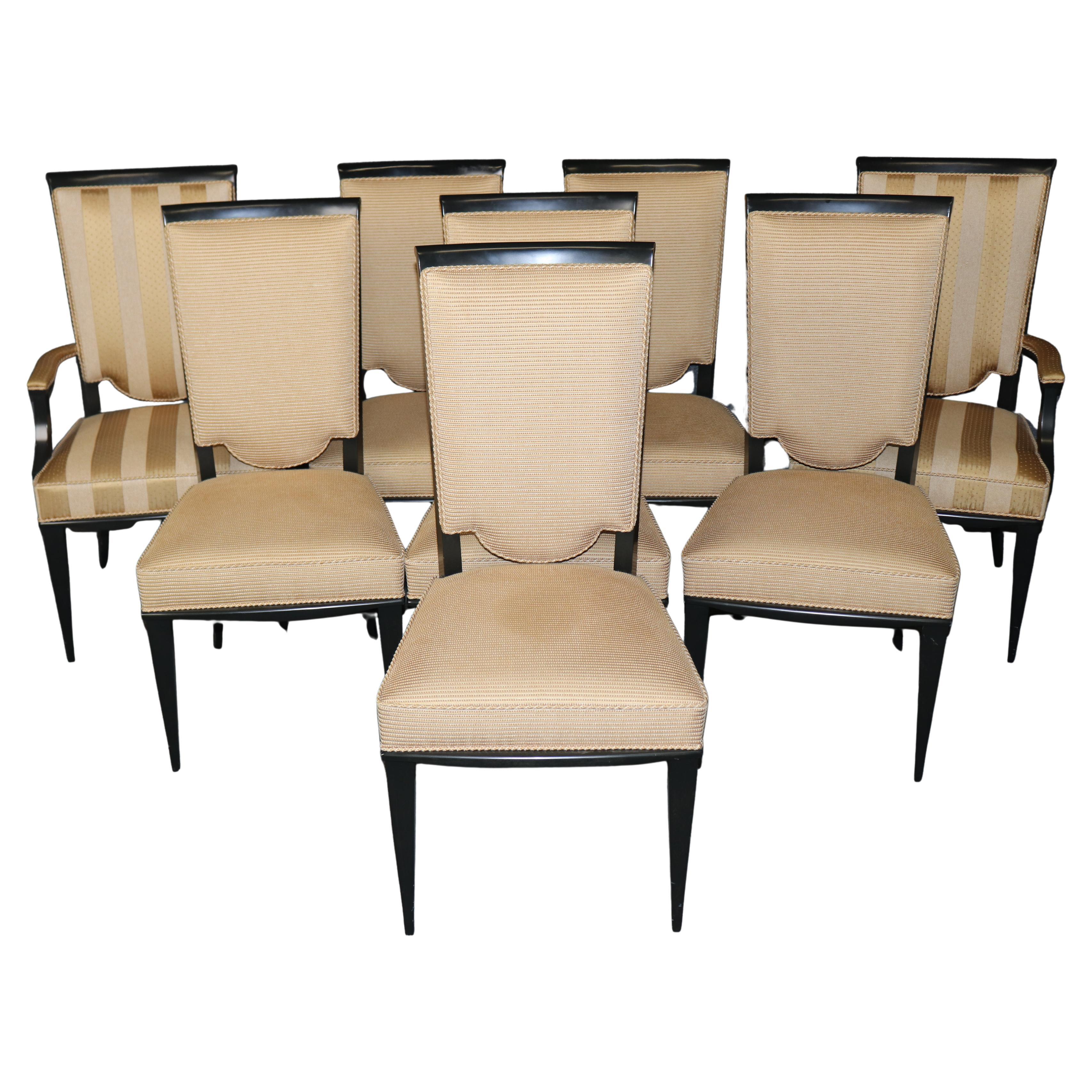 Fine Set of 8 Art Deco Style Black Ebonized Upholstered Dining Chairs