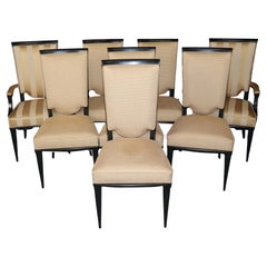 Fine Set of 8 Art Deco Style Black Ebonized Upholstered Dining Chairs