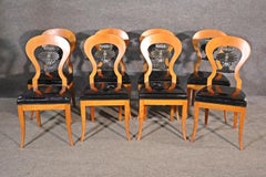 Fine Set of 8 Black Vinyl Upholstered Ebonized Biedermeier Birch Dining Chairs