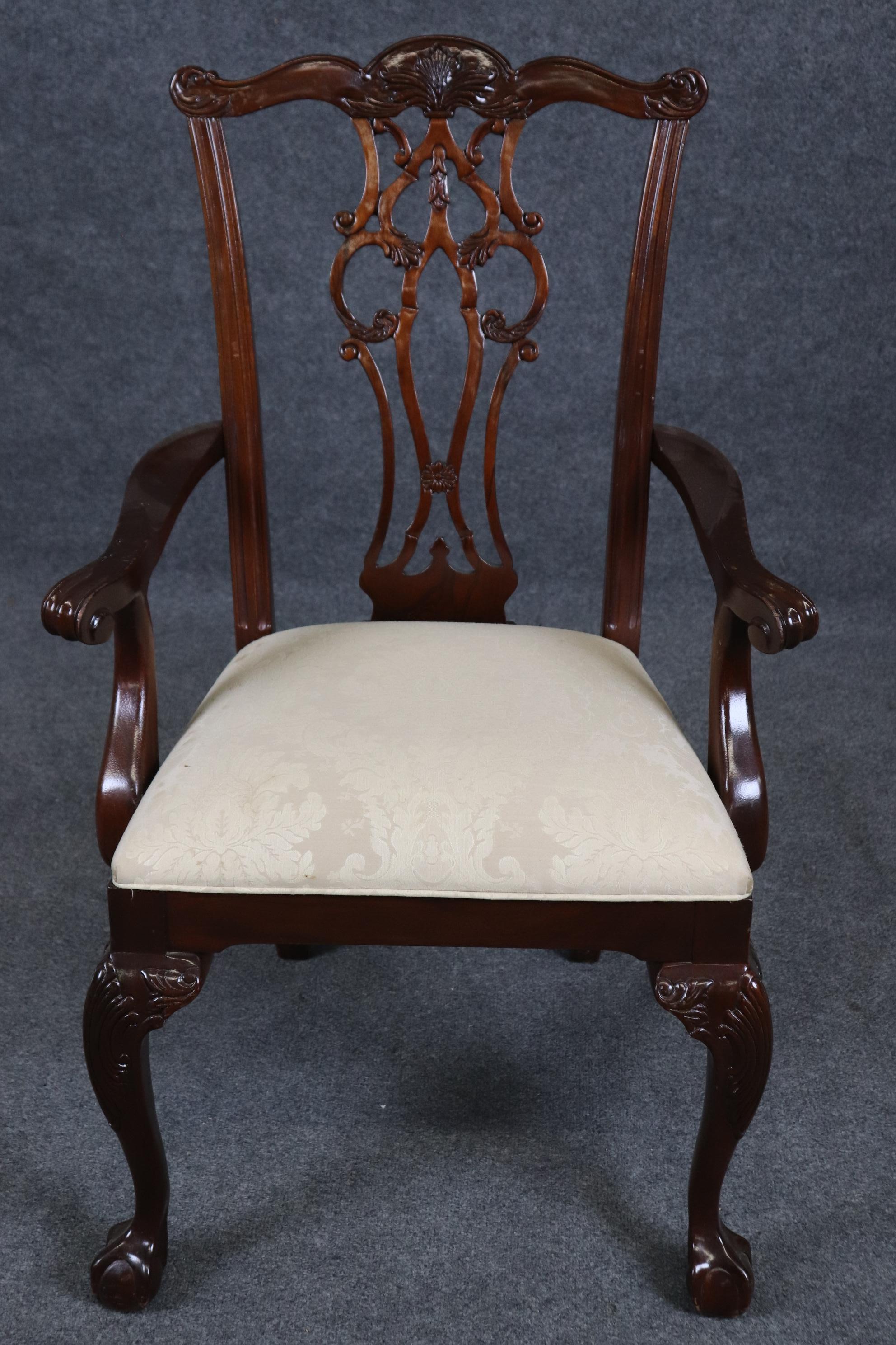 Late 20th Century Fine Set of 8 Chippendale Style Ball and Claw Dining Chairs For Sale