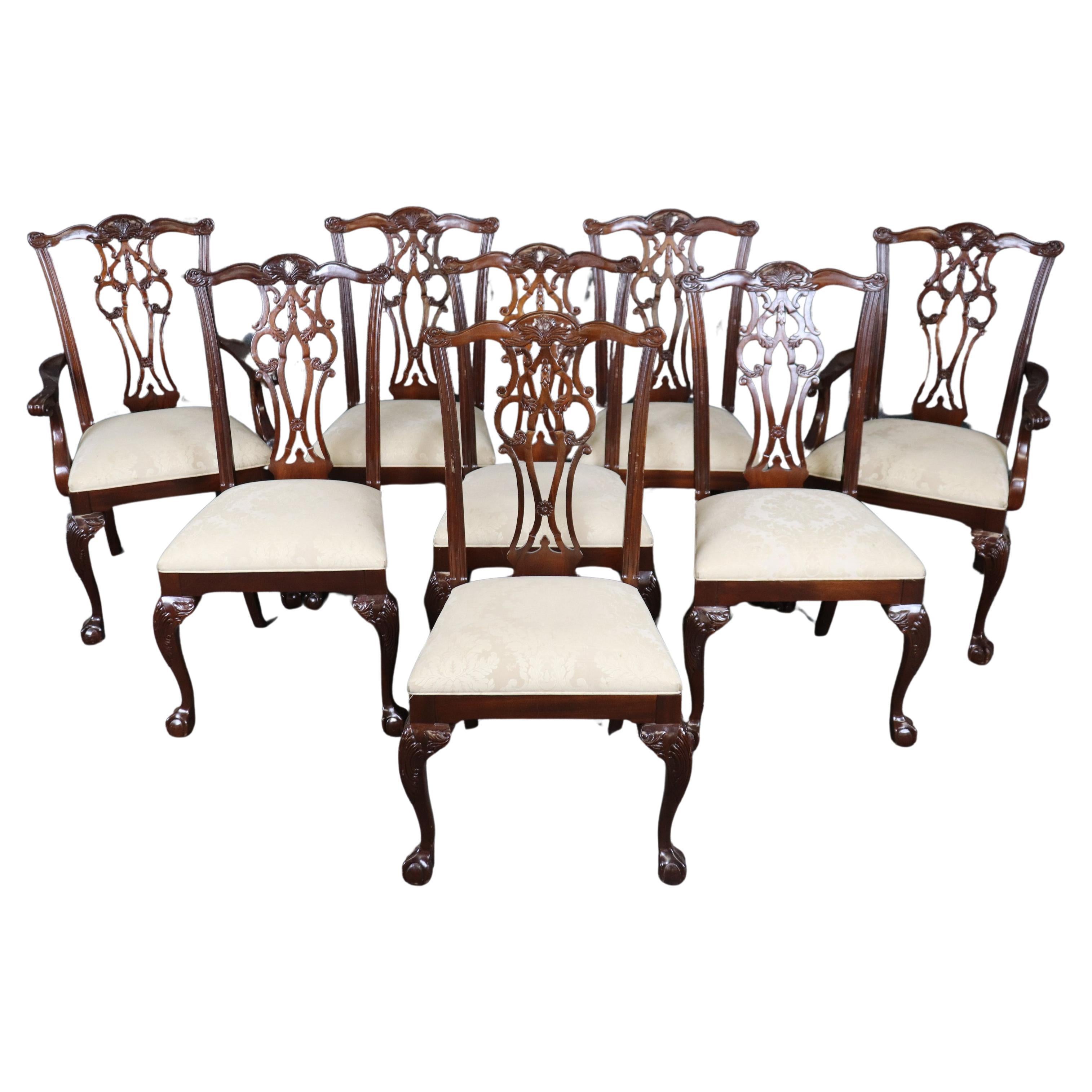 Fine Set of 8 Chippendale Style Ball and Claw Dining Chairs For Sale